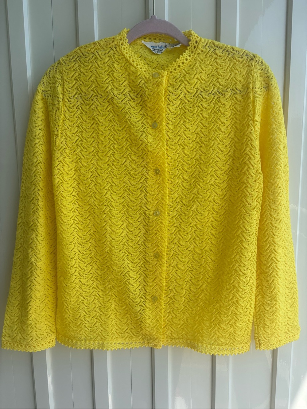 Yellow Lace-Texture Button Cardigan - Picture 2 of 8